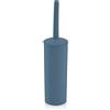 Inbagno Portascopino WC Tondo Moderno da appoggio, in Plastica, Completo di scopino ergonomico (Blu)
