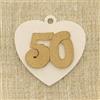 Ingrosso e Risparmio 12 Decorazioni in Legno Bianco Cuore con Applicazione Numero 50 in Oro, confettata Anniversario, Nozze Oro.