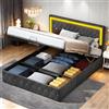 JOROBURO Telaio letto sollevabile con vano portaoggetti 160 x 200 cm, telaio letto sollevabile King Size con illuminazione a LED, letto imbottito Queen Modern, supporto a doghe in legno, non è necessario alcun