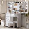 Ereousa Toeletta Trucco con Specchio e Sgabello, Postazione Make-up Robusta con Luci Dimmerabili e Guida Video, Scrivania da Trucco con 6 Cassetti e 6 Ripiani, Bianco, 36×80×131 cm, H05826