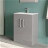 Inbagno Mobiletto Bagno Da Terra Salvaspazio Da 60 Cm In Legno MDF Grigio Lucido Linea Poket Con 2 Ante Dalla Chiusura Soft-Close E Ripiano Interno, Completo Di Lavabo