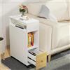 Utlenianie Set di 1 Comodino Stretto con Ruota, Tavolino da Divano con Prese e Porte USB, Comodino Salvaspazio con 2 Casset, Comodini Stretti, 25x50x77cm Legno Bianco