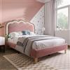 VIEKOS Letto imbottito 90 x 200 cm LED singolo, telaio letto con rete a doghe e testiera regolabile, letto imbottito rosa, letto per ragazzi per camera da letto, camera degli ospiti