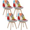 WOLTU Set di 4 sedie da pranzo Sedia da Scrivania con Schienale Rivestito in Tessuto di Lino Patchwork Gambe Legno Moderno