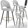 tectake® Sgabello da bar con schienale in velluto, set da 4 sgabelli, sgabello imbottito, gambe in acciaio, poggiapiedi regolabile, piedini antiscivolo, ideale per cucina e bar - Grigio Chiaro/Nero