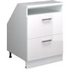 Vicco Mobile cucina sottotetto R-Line, Bianco lucido, 60 cm con 2 cassetti, carcassa 60 cm profondità, per la libera combinazione all'interno di sistemi cucina modulari