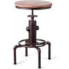 COSTWAY Sgabelli da Bar Industriale Girevole 360°, con Poggiapiedi, Sgabello Cucina Seduta Tonda Altezza Regolabile 60-75 cm, in Ferro e Pino (Marrone, 1)