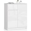 AKORD Cassettiera K80 con 2 ante e 1 cassetto | Mobiletti Ingresso Bagno | Armadio Cameretta | Comodino | Design moderno | L80 x H99 x P40 cm, peso 34 kg | Bianco & Bianco Lucido Frontale