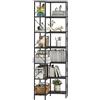 HOMCOM Libreria ad Angolo a 7 Ripiani, Libreria Scaffale Salvaspazio Slim, Scaffale Portaoggetti Industriale per Soggiorno, Camera da Letto Ufficio Angolo, 60x60x198 cm, Nero