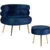 IlGruppone Poltrona Camera da Letto e Salotto in Velluto con Poggiapiedi Contenitore - Poltroncina Relax Moderna con Gambe in Metallo Placcato Oro - Design Moderno - Blu