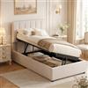 DAHUEN Letto singolo imbottito 90x200, Letto baule 90 x 200 cm con rete a doghe e testiera regolabile in altezza, Letto singolo contenitore idraulico, lino, beige (beige, 203 x 90 x 105 cm)