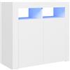 Homgoday Credenza con luci a LED, armadio moderno per buffet, mobili da interni, organizer per la casa, armadio per camera da letto, soggiorno e cucina, colore bianco, 80 x 35 x 75 cm
