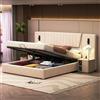 MOBETTRES Letto imbottito, con schienale extra lungo, lampada da lettura con direzione regolabile, con porta di ricarica USB, letto idraulico, letto matrimoniale, tessuto di velluto (beige, 180 x 200