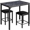 HOMASIS Tavolo Alto Bar con 2sgabello, Legno, Soggiorno 3 Pezzi, Penisola Cucina, 90 x 60 x 82 cm (Nero)