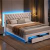 BLSYHDH Letto Matrimoniale 160 x 200 con 2 Cassetti, Cassettiera 2 Persone con Ripostiglio, Cassapanca in Legno con Testiera Imbottita (Beige-A, 160 x 200)