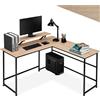 tectake® Scrivania angolare 140x130x76,5 cm, Scrivania Gaming Casa e Ufficio, Ideale Computer Portatile o Computer Fisso, Ripiano rialzato per Monitor, Scrivanie Stile Industriale - Legno Chiaro