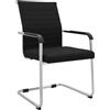 CLP Sedia da ufficio ergonomica Hakon, cantilever con braccioli, telaio in metallo cromato, sedia visitatore nera, sedia conferenza, Colore:nero