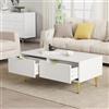 Witimisy Moderno tavolino bianco con accenti dorati, tavolino da salotto, divano corto, 2 cassetti, design a strisce verticali, 100 x 50 x 40 cm