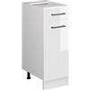 Vicco Mobiletto base per cucina R-Line, Bianco lucido, 30 cm | 1 Cassetto · Senza piano di lavoro · Piedini regolabili in altezza · 1 Anta · ✓ Liberamente combinabile