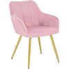 WOLTU Sedia per Sala da Pranzo Imbottita, Poltroncina in Velluto,Sedia da Cucina con Braccioli e Schienale, Gambe in Metallo, moderne,Rosa,