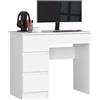 AKORD | Scrivania A-7 | 4 Cassetti | Office Desk | Scrittoio per Ufficio | Per Computer PC Laptop | Al lavoro | A casa | 50x90x77 cm | Bianco