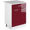 Vicco Mobiletto base per cucina R-Line, Rosso lucido, 60 cm con cassetto PL Marmo, per la libera combinazione all'interno di sistemi cucina modulari