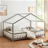 [en.casa] Letto per Cameretta a Forma di Casetta con Barriera di Protezione Letto Piazza e Mezza Montessori per Bambini Struttura in Legno di Pino 120 x 200 cm Grigio Chiaro/Bianco