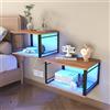 Ztexkee Set di 2 Comodino Sospeso Comodino da Parete con striscia luminosa RGB Scaffale portaoggetti a parete a 2 livelli per camera da letto, soggiorno, cucina, bagno