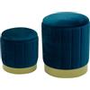 Rebecca Mobili Set 2 Pouf Poggiapiedi, Pouf Contenitore Tondo, Blu, Velluto MDF Spugna, Con Base In Ferro - Misure HxLxP: 44 x 35 x 35 cm - Art. RE6835