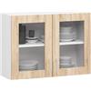 AKORD | Pensile da Cucina a Parete LIMA - Vetrina Sospesa in Vetro 80 cm, H580 | 2 Ripiani e 2 Anta Armadio da Cucina | Componibile Mobili da Cucine Armadi | Pannello laminato Bianco & Quercia Sonoma