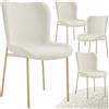 tectake® Set da 4 Poltrone in Stile Scandinavo, Seduta Ergonomica, Gambe in Acciaio, Cappucci Antiscivolo, Sedia Sala da Pranzo, Cucina, Sedia Soggiorno - Bouclé Bianco/Oro
