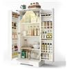 Senmate Credenza Bianca con LED incorporato, Armadio da Cucina/Pranzo in Stile Country con 2 Ante, Ripiani Regolabili e Sicurezza Anti-Ribaltamento