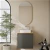 Planetmöbel Set mobili da bagno Lavabo con mobile sottolavabo 56 x 55 x 30 cm antracite e rovere dorato, specchio decorativo da parete per bagno, 50,7 x 90,7 cm, senza cornice, ovale