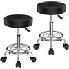HAMHAIGO Set di 2 Sgabello con ruote Sgabello dalla imbottitura Altezza Regolabile 49-64 cm sgabello da estetista sedia trucco Sgabello da Bar per Cucina, Ristoranti, ufficio Nero