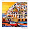Napolamp Mosaico di 4 mattonella in Ceramica di cm. 10x10 su Pannello in Legno con Stampa di Una località turistica nel Tipico Decoro vietrese. Misura con Pannello cm. 25x25