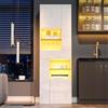Kelodan Armadio Alto Vetrina in Vetro, 55 x 38 x 170 cm, 1 Cassetto e 4 Armadi, Vetrine con Illuminazione LED, Design Lucido, per Soggiorno, Bianco
