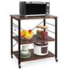 GIANTEX Carrello da Cucina a 3 Livelli con Ripiani Regolabili, Carrello Portaoggetti con 10 Ganci Rimovibili, per Supporto per Microonde, per Cucina e Sala da Pranzo, 60 x 40 x 73 cm (Marrone)