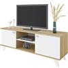 MOMMA HOME - Mobile TV - Modello Quiatur - Con 2 Ante, 1 Ripiano Centrale e 5 Gambe di Legno - Mobile da Soggiorno - Finitura in Bianco e Rovere - 140 x 51 x 40 cm