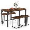 COSTWAY Set Tavolo da Pranzo 4 Pezzi 120x60x75cm, Tavolo da Cucina con 2 SgabellI e Panca in Stile Industriale per Sala da Pranzo, Bar e Ristorante (Marrone)