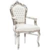 MAXIOCCASIONI Poltrona sedia con braccioli stile Barocco Moderno, struttura in foglia d'argento e rivestimento in ecopelle bianca, trapuntatura impreziosita con gemme