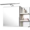 FreshYou Mobiletto a specchio 60x50 bianco, per il bagno con mensole, specchio da bagno, mobiletto sospeso - da parete, LAMPADA LED - Destra