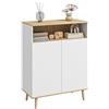 HOMCOM Armadio contenitore scandinavo 80x38x102cm bianco effetto legno | Buffet da cucina, design scandinavo, armadio a 2 ante, ripiano regolabile, gambe in legno massello