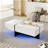 SACOOL Tavolino da salotto lucido, struttura in imitazione di marmo bianco e tavolo in colore nero, mobili da soggiorno, 100 x 50 x 34,5 cm, con sistema di illuminazione a LED controllato da app