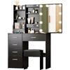 Ereousa Toeletta Trucco con Specchio e Sgabello, Postazione Make-up Robusta con Luci Dimmerabili e Guida Video, Scrivania da Trucco con 6 Cassetti e 6 Ripiani, Nero, 36×80×131 cm, H28047