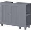 Soberine mobiletto bagno salvaspazio, Ripiani Regolabili, 2 Scomparti dietro l'Anta, per Lavabi con Colonna, con Piedini, 75x30x62 cm, Grigio Scuro
