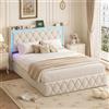 OLIVIBED - Letto 160x200, letto imbottito con testata ribaltabile, letto matrimoniale idraulico con spazio di archiviazione, struttura letto per giovani e adulti, in flanella, senza materasso, colore