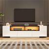 Wiuzo Armadio per TV da 180 x 40 x 48 cm, con luce LED, mobile per TV con forma a L e cassetti, colore bianco lucido, adatto per TV da 75 pollici, bianco e nero