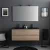 Kiamami Valentina - Mobile bagno sospeso 120cm rovere con doppio lavabo nero e specchio LED | Berlin