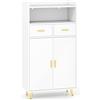 LIFEZEAL Credenza Cucina, Mobile Dispensa, Armadio, Madia, con 2 Ante, Cassetti, Ripiano Regolabile, Scomparto Aperto, Moderno, Salvaspazio, Soggiorno, Sala, Ingresso, in Legno, 60x30x113cm, Bianco