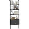 GIANTEX Scaffalatura con 4 ripiani aperti e 2 cassetti, 184 cm, libreria salvaspazio per soggiorno, studio e ufficio, 60 x 30 x 184 cm (nero)